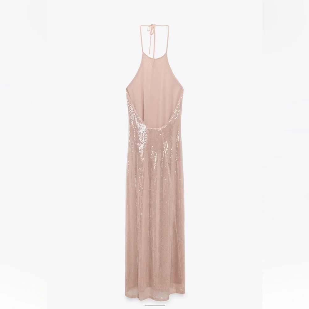 ZARA SEQUIN HALTER DRESS - Picture 7 of 12